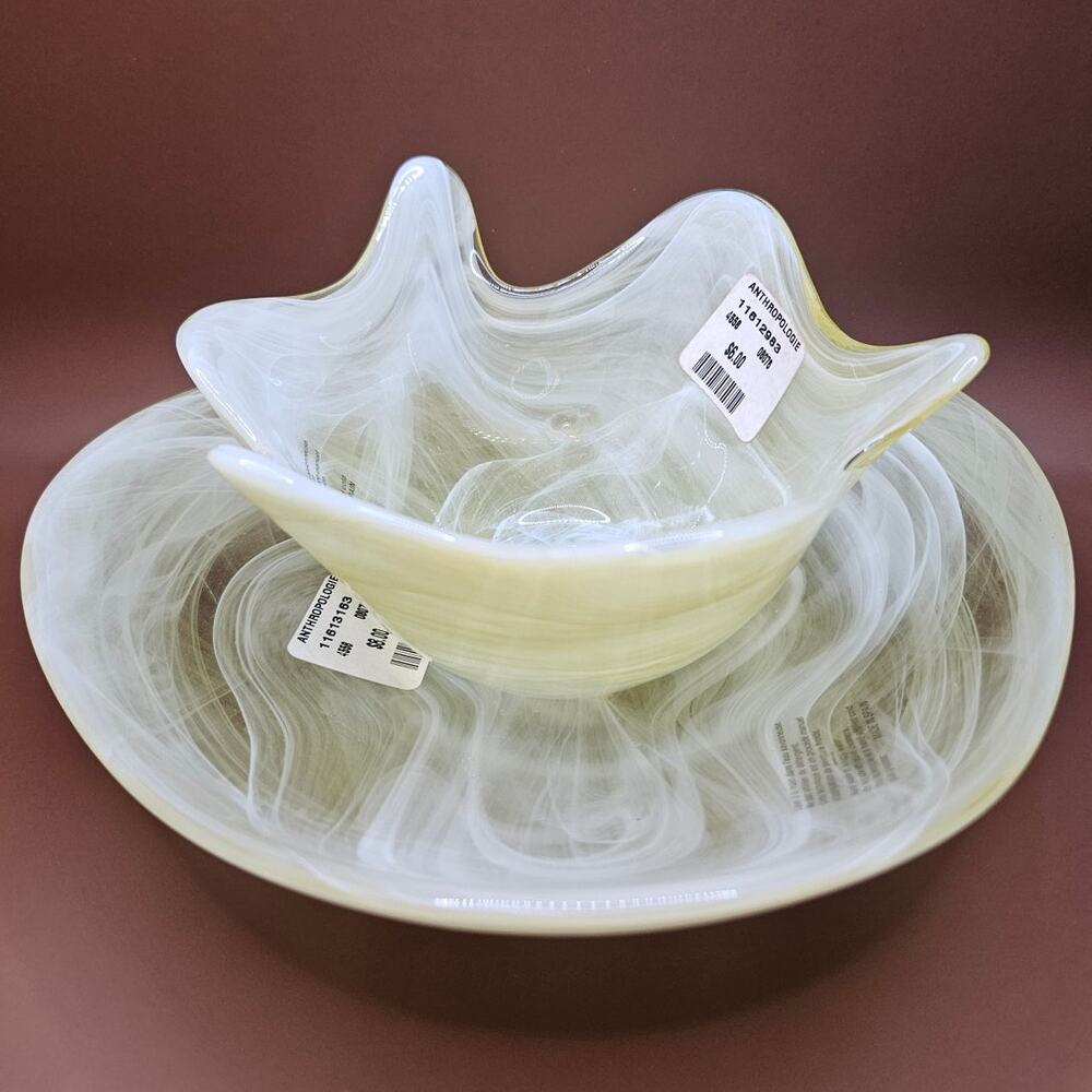 Nwt Unique & Beautiful anthropology bowl and plate set decorative yellow g16